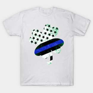 Shamrock shaped symbol with blue line flag for the police T-Shirt